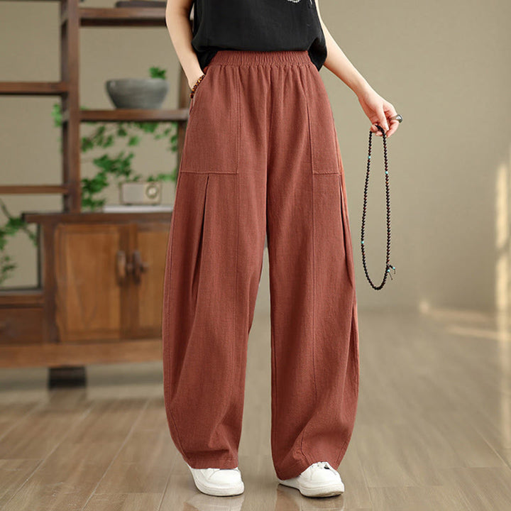Buddha Stones Damenhose mit geradem Bein und Taschen aus Baumwoll-Leinen-Mischgewebe in Unifarbe - image 12