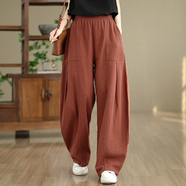 Buddha Stones Damenhose mit geradem Bein und Taschen aus Baumwoll-Leinen-Mischgewebe in Unifarbe - image 13