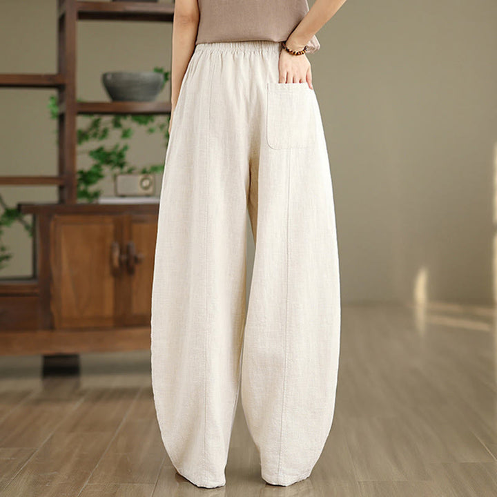 Buddha Stones Damenhose mit geradem Bein und Taschen aus Baumwoll-Leinen-Mischgewebe in Unifarbe - image 4