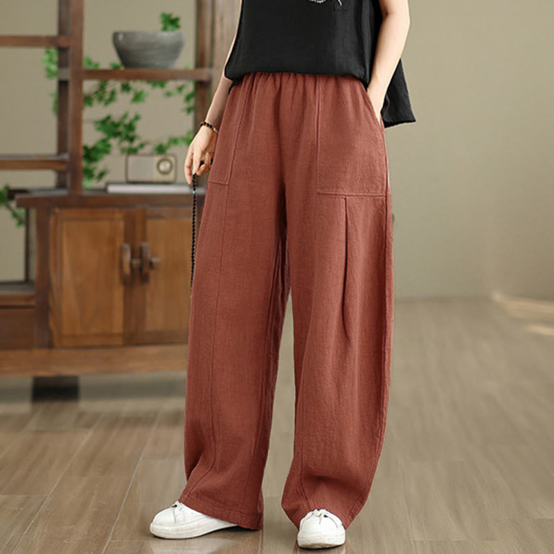 Buddha Stones Damenhose mit geradem Bein und Taschen aus Baumwoll-Leinen-Mischgewebe in Unifarbe - image 14