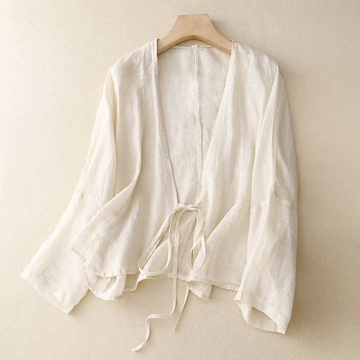 Buddha Stones Sommerlicher, schlichter Kimono für Damen mit langen Ärmeln, Schnürung und offener Vorderseite - Leinen - US12, UK/AU16, EU44 (XL) - image 6