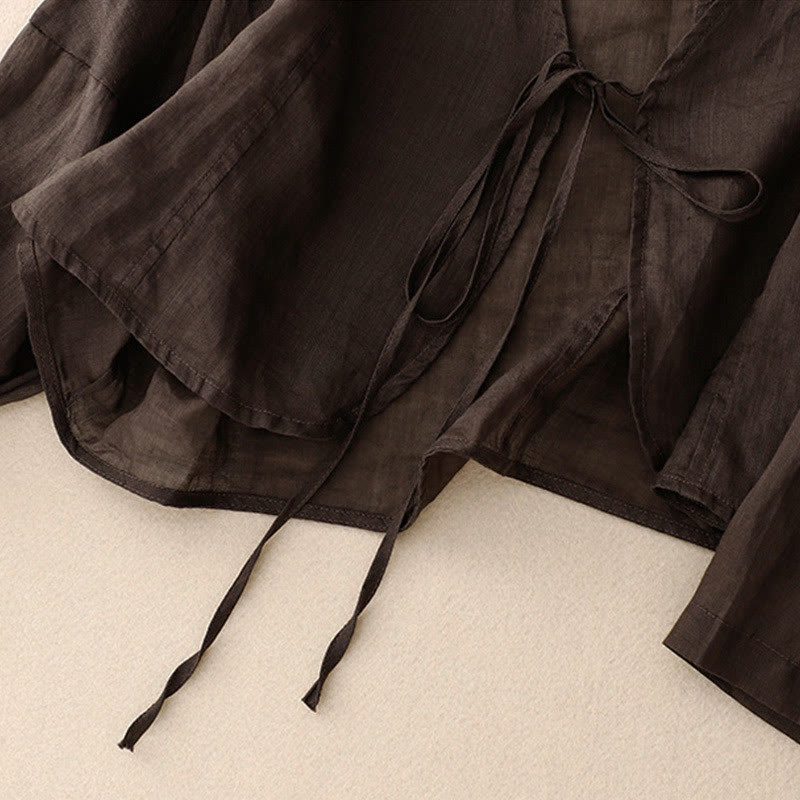 Buddha Stones Sommerlicher, schlichter Kimono für Damen mit langen Ärmeln, Schnürung und offener Vorderseite - image 15