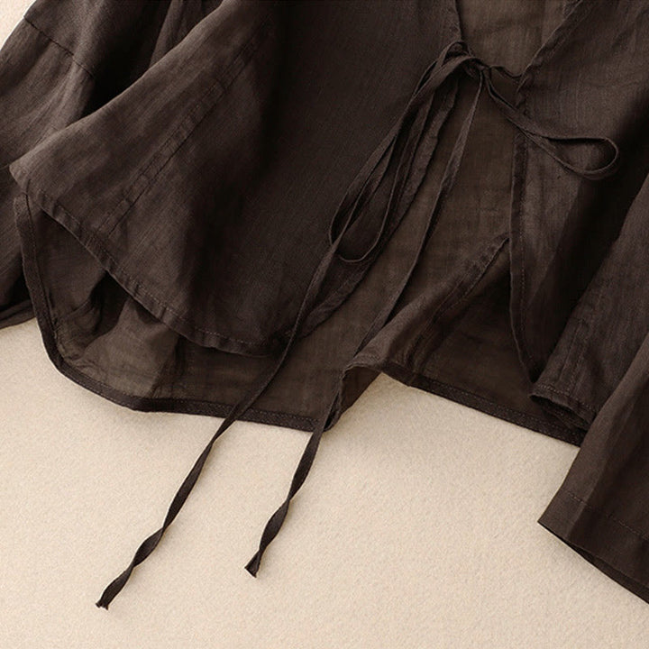 Buddha Stones Sommerlicher, schlichter Kimono für Damen mit langen Ärmeln, Schnürung und offener Vorderseite - image 15