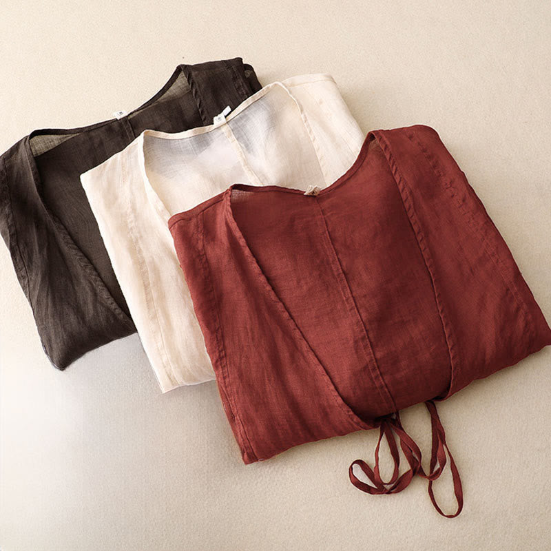 Buddha Stones Sommerlicher, schlichter Kimono für Damen mit langen Ärmeln, Schnürung und offener Vorderseite - image 18