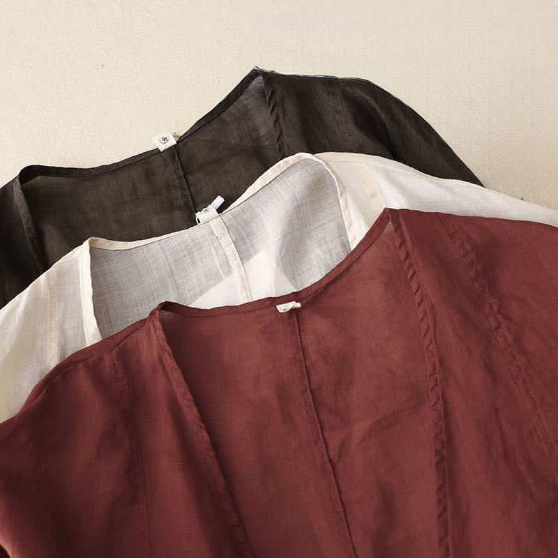 Buddha Stones Sommerlicher, schlichter Kimono für Damen mit langen Ärmeln, Schnürung und offener Vorderseite - image 19