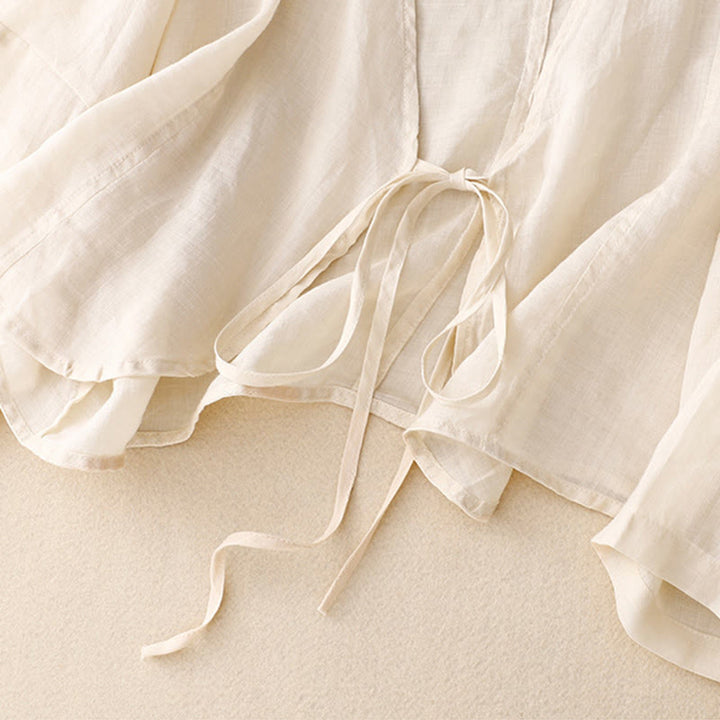 Buddha Stones Sommerlicher, schlichter Kimono für Damen mit langen Ärmeln, Schnürung und offener Vorderseite - image 8