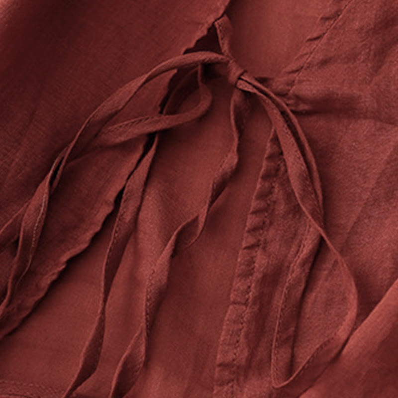 Buddha Stones Sommerlicher, schlichter Kimono für Damen mit langen Ärmeln, Schnürung und offener Vorderseite - image 3