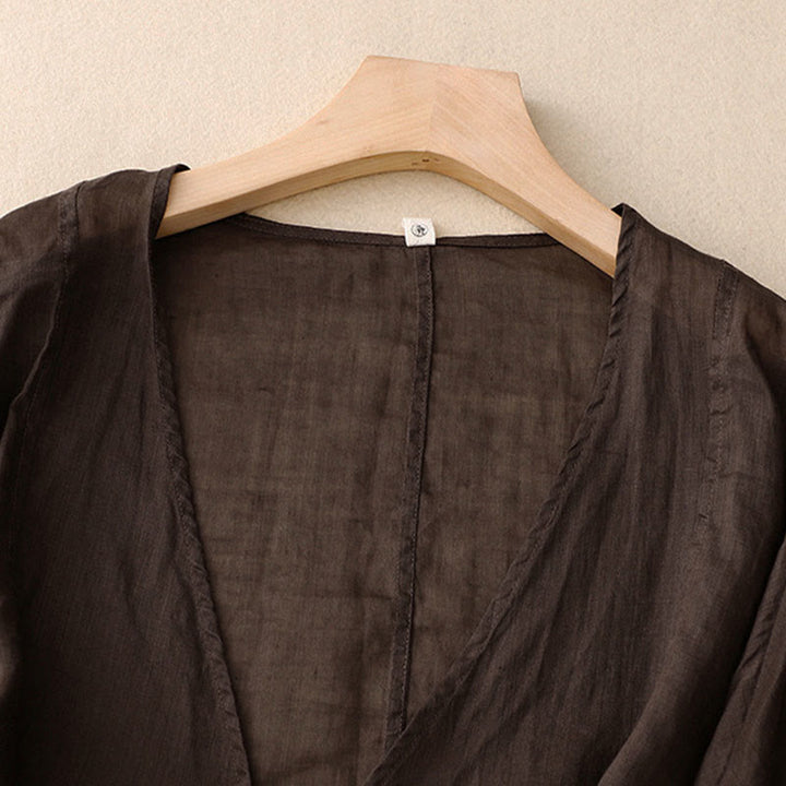 Buddha Stones Sommerlicher, schlichter Kimono für Damen mit langen Ärmeln, Schnürung und offener Vorderseite - image 13