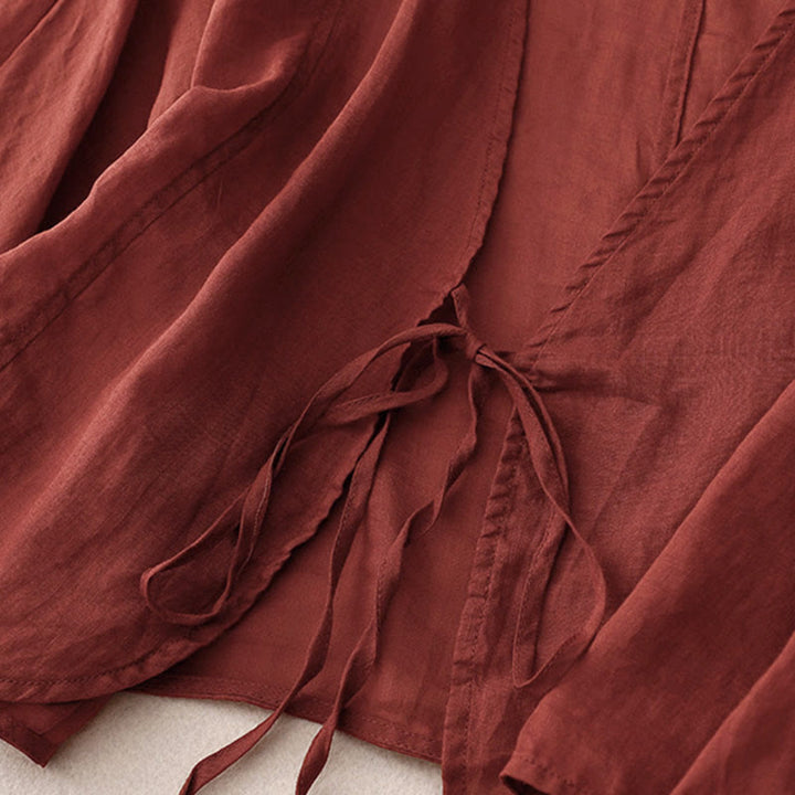 Buddha Stones Sommerlicher, schlichter Kimono für Damen mit langen Ärmeln, Schnürung und offener Vorderseite - image 2