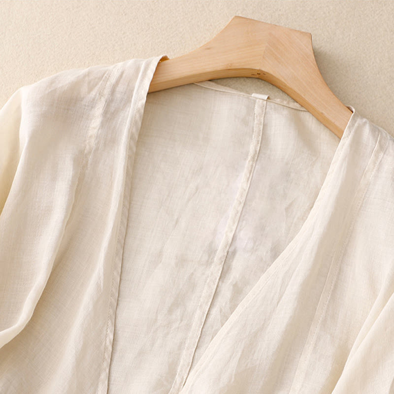 Buddha Stones Sommerlicher, schlichter Kimono für Damen mit langen Ärmeln, Schnürung und offener Vorderseite - image 7