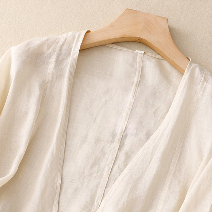 Buddha Stones Sommerlicher, schlichter Kimono für Damen mit langen Ärmeln, Schnürung und offener Vorderseite - image 7