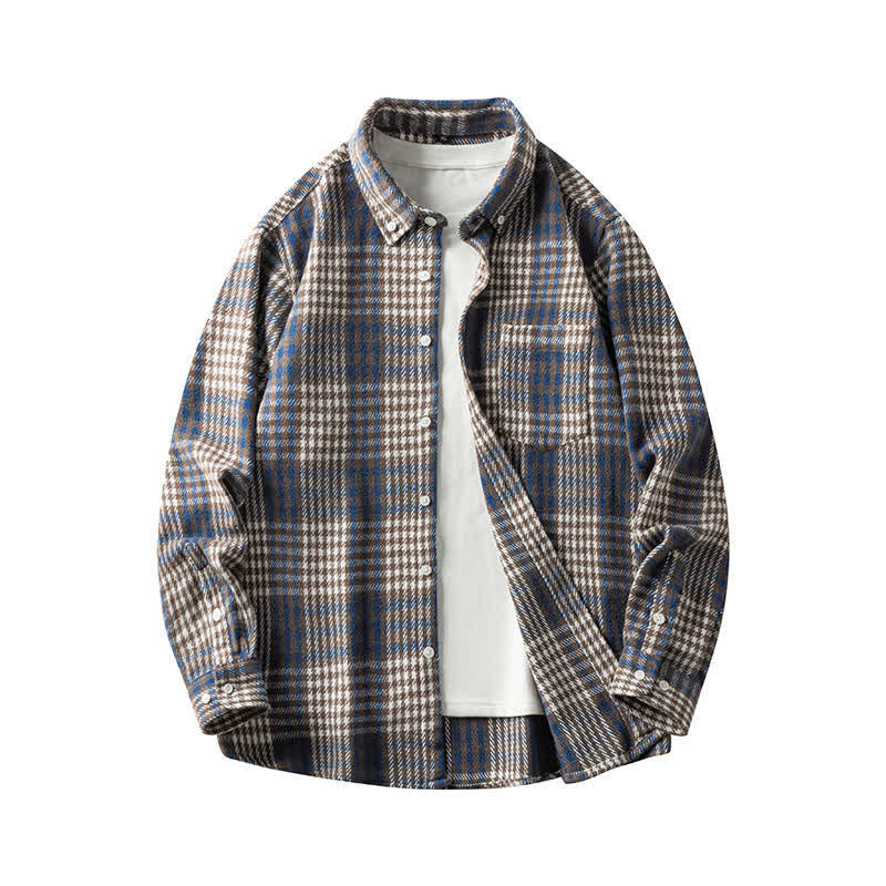 Buddha Stones Commute Herren-Langarmhemd aus Baumwolle mit mehrfarbigem Karomuster, Knopfleiste und Tasche - Stahlblau gestreift, Sienna-kariert - US/UK/AU48, EU58 (7XL) - image 19