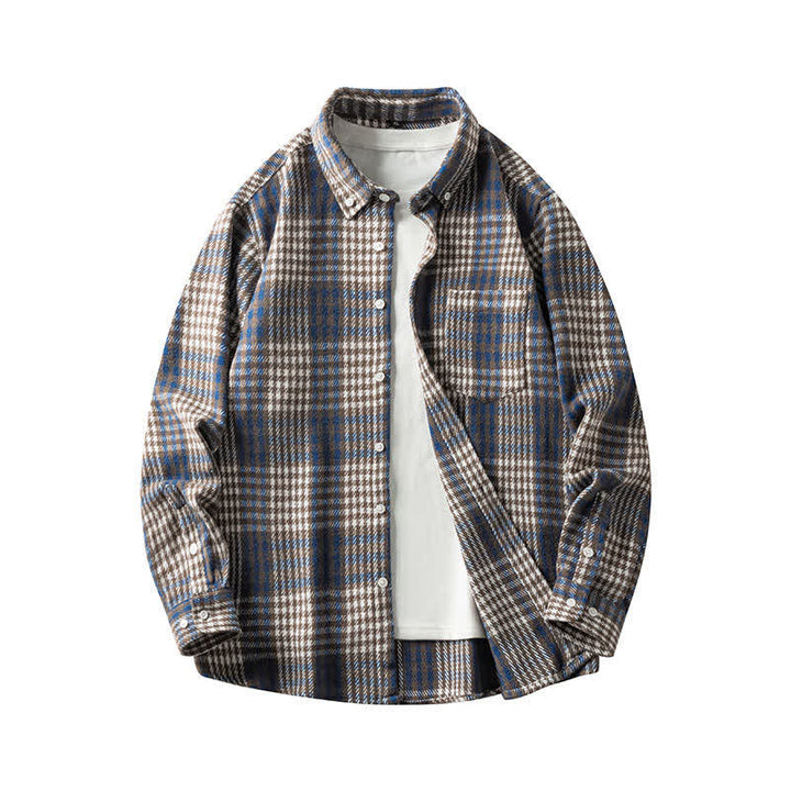 Buddha Stones Commute Herren-Langarmhemd aus Baumwolle mit mehrfarbigem Karomuster, Knopfleiste und Tasche - Stahlblau gestreift, Sienna-kariert - US/UK/AU48, EU58 (7XL) - image 19