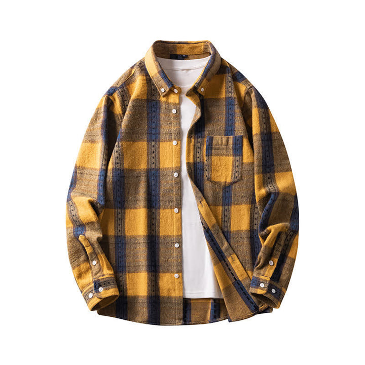 Buddha Stones Commute Herren-Langarmhemd aus Baumwolle mit mehrfarbigem Karomuster, Knopfleiste und Tasche - Gold-Dunkelblau kariert - US/UK/AU48, EU58 (7XL) - image 16
