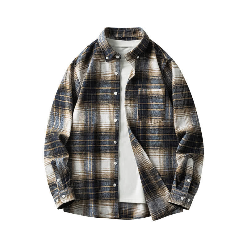 Buddha Stones Commute Herren-Langarmhemd aus Baumwolle mit mehrfarbigem Karomuster, Knopfleiste und Tasche - Weiß-Mitternachtsblau kariert - US/UK/AU48, EU58 (7XL) - image 18
