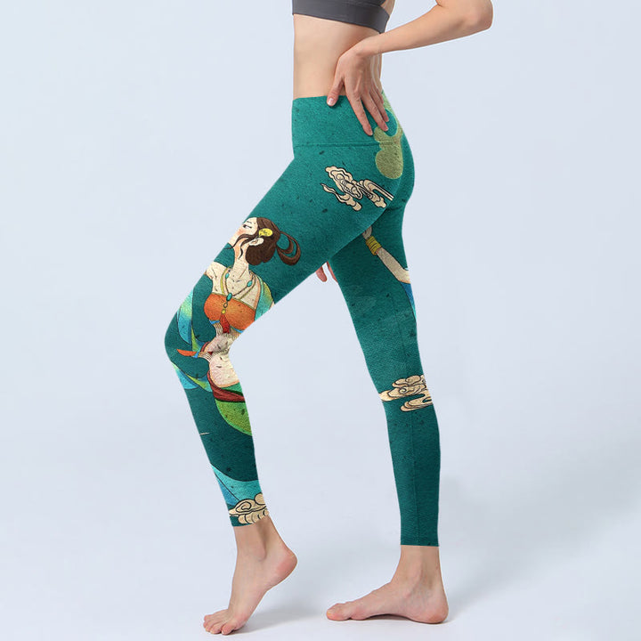 Buddha Stones Elegante Leggings mit Feen-Kranich-Wolken-Kiefern-Muster, Damen-Yogahose - image 2
