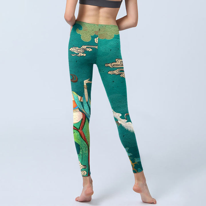 Buddha Stones Elegante Leggings mit Feen-Kranich-Wolken-Kiefern-Muster, Damen-Yogahose - image 6