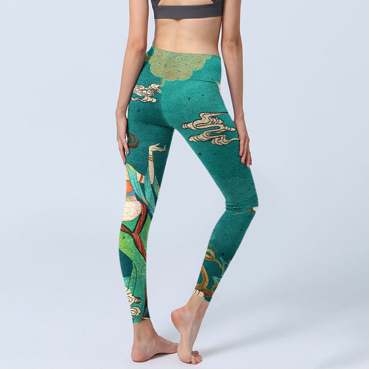 Buddha Stones Elegante Leggings mit Feen-Kranich-Wolken-Kiefern-Muster, Damen-Yogahose - image 4