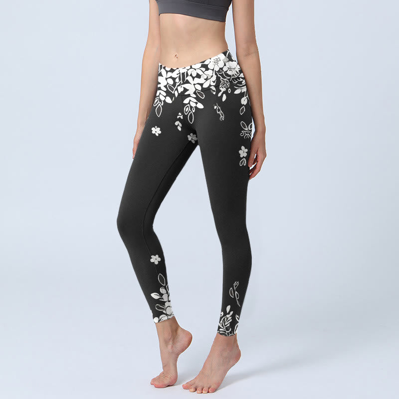 Buddha Stones Leggings mit kontrastierendem Blumenmuster in Schwarz und Weiß, Damen-Yogahose - Schwarz - US18, UK/AU22, EU50 (4XL) - image 0