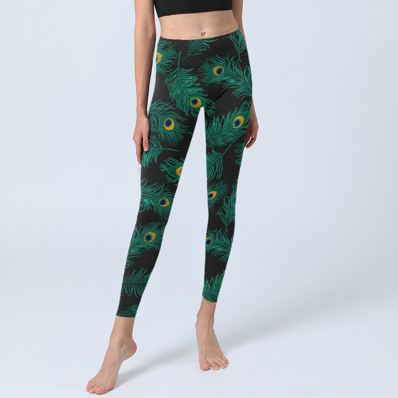 Buddha Stones Leggings mit Retro-Pfauenfedermuster, Yogahose für Damen - image 5