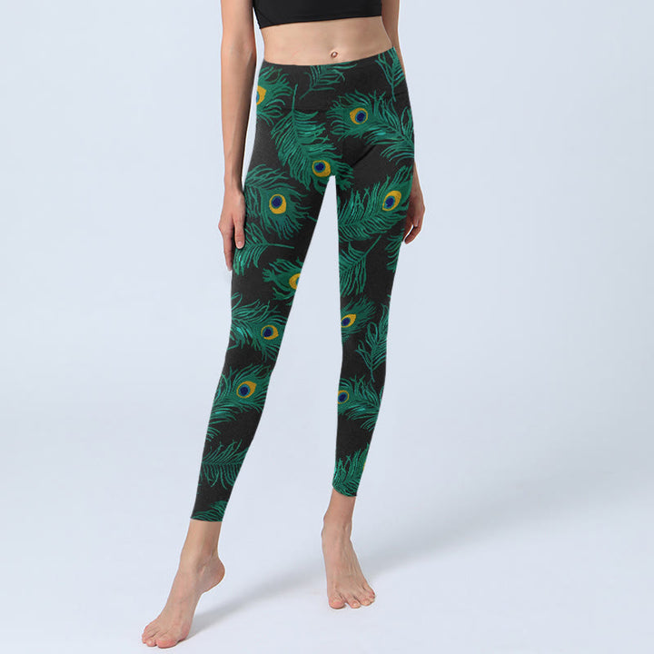 Buddha Stones Leggings mit Retro-Pfauenfedermuster, Yogahose für Damen - image 5