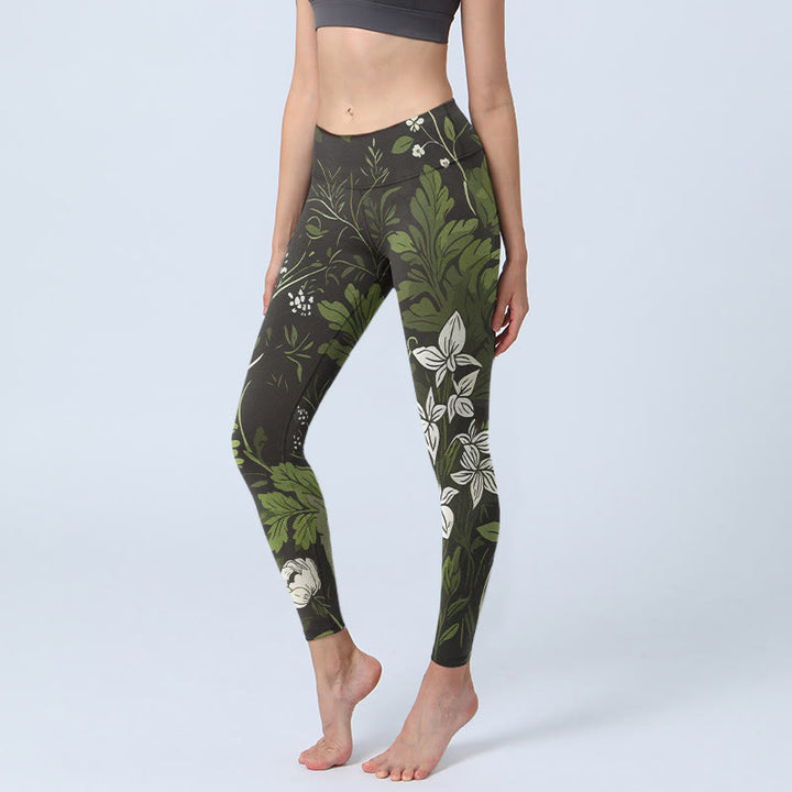 Buddha Stones Leggings mit Retro-Blumen- und Blättermuster, Damen-Yogahosen - Schwarz - US18, UK/AU22, EU50 (4XL) - image 0