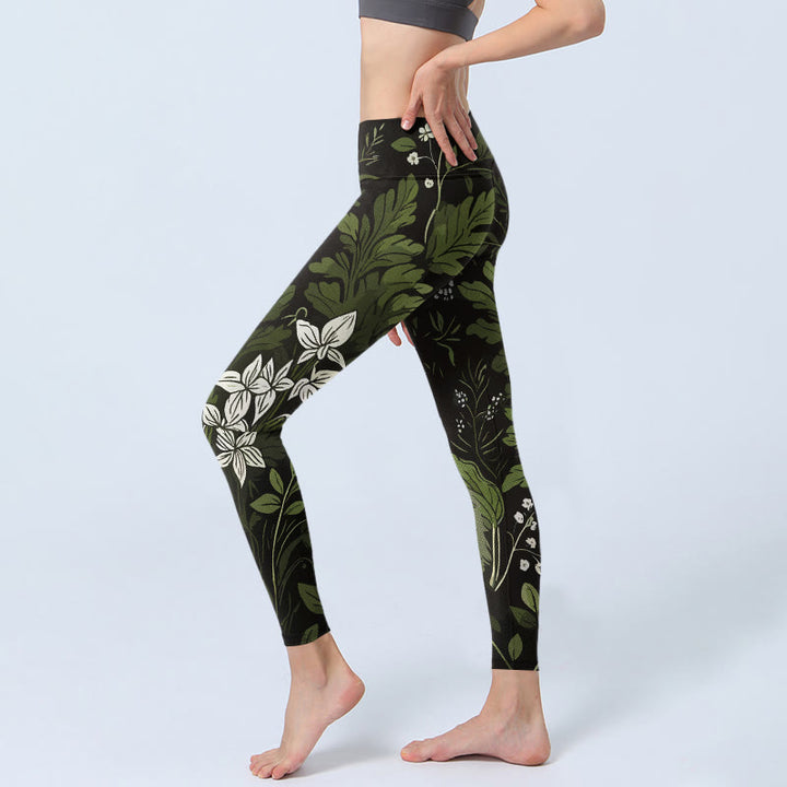 Buddha Stones Leggings mit Retro-Blumen- und Blättermuster, Damen-Yogahosen - image 2