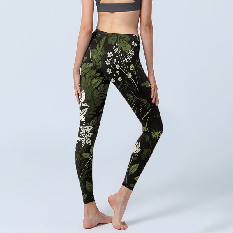 Buddha Stones Leggings mit Retro-Blumen- und Blättermuster, Damen-Yogahosen - image 4
