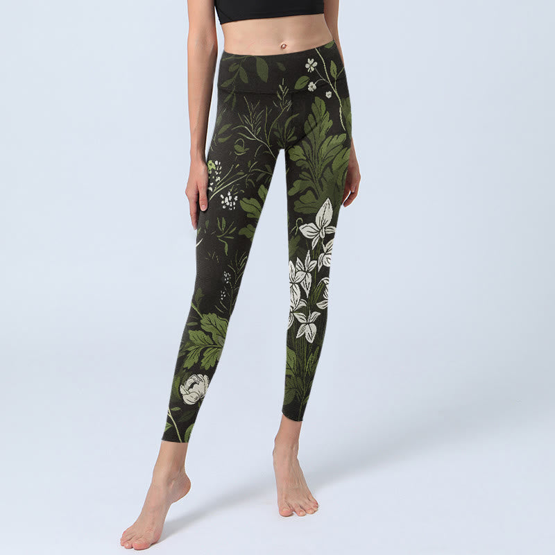 Buddha Stones Leggings mit Retro-Blumen- und Blättermuster, Damen-Yogahosen - image 5