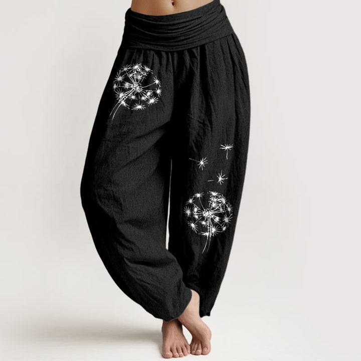Buddha Stones Damen-Haremshose aus reiner Baumwolle mit schlichtem Löwenzahnmuster und elastischem Bund - Schwarz - US16, UK/AU20, EU48 (3XL) - image 5