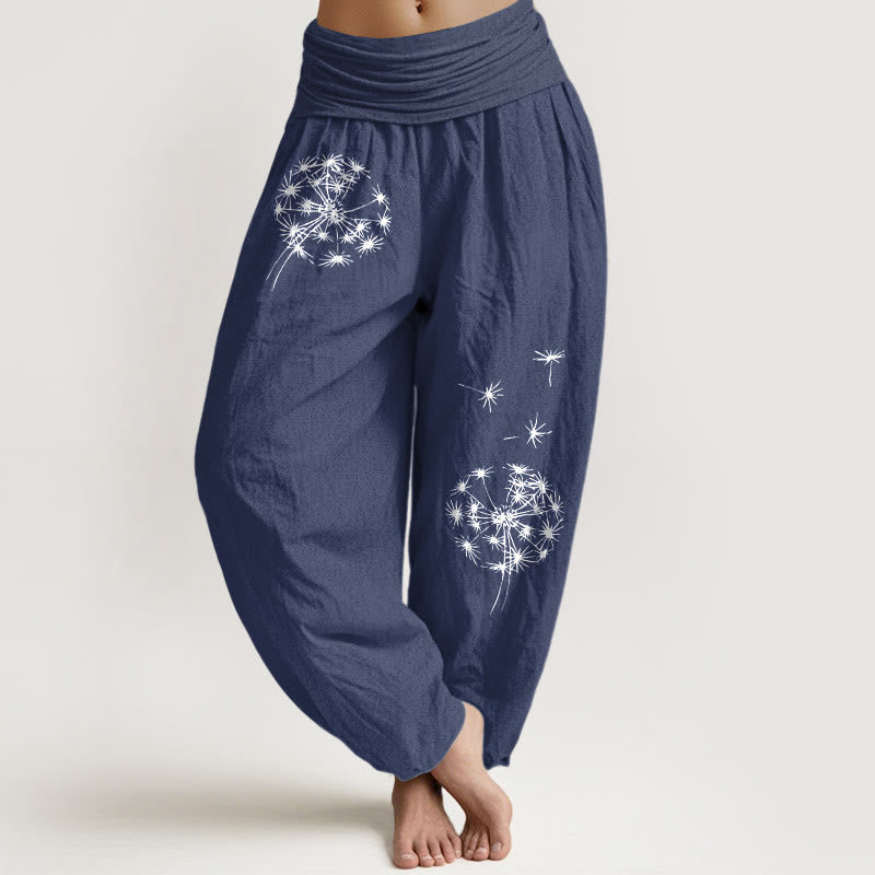 Buddha Stones Damen-Haremshose aus reiner Baumwolle mit schlichtem Löwenzahnmuster und elastischem Bund - Dunkelschieferblau - US16, UK/AU20, EU48 (3XL) - image 8