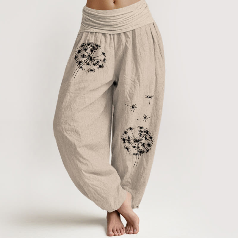 Buddha Stones Damen-Haremshose aus reiner Baumwolle mit schlichtem Löwenzahnmuster und elastischem Bund - Bräunen - US16, UK/AU20, EU48 (3XL) - image 11