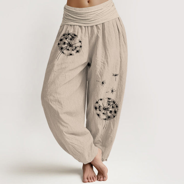 Buddha Stones Damen-Haremshose aus reiner Baumwolle mit schlichtem Löwenzahnmuster und elastischem Bund - Bräunen - US16, UK/AU20, EU48 (3XL) - image 11