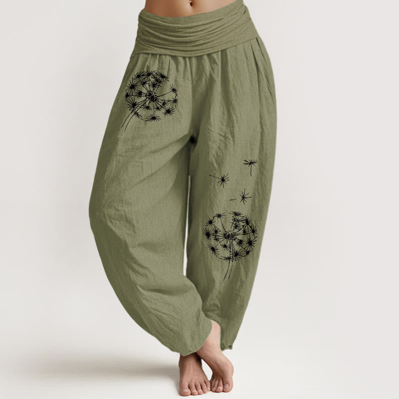 Buddha Stones Damen-Haremshose aus reiner Baumwolle mit schlichtem Löwenzahnmuster und elastischem Bund - Olivgrün - US16, UK/AU20, EU48 (3XL) - image 14