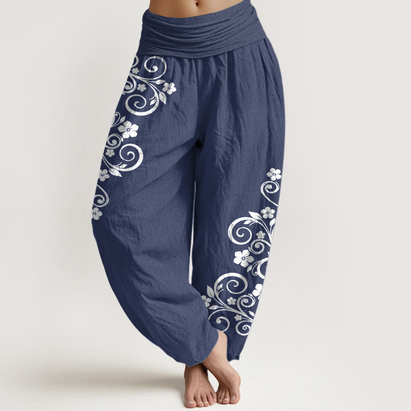 Buddha Stones Elegante Haremshose aus reiner Baumwolle mit Ranken- und Blumenmuster, elastischer Bund für Damen - Dunkelschieferblau - US16, UK/AU20, EU48 (3XL) - image 5