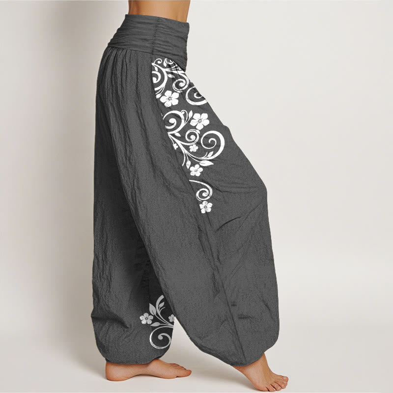 Buddha Stones Elegante Haremshose aus reiner Baumwolle mit Ranken- und Blumenmuster, elastischer Bund für Damen - image 10