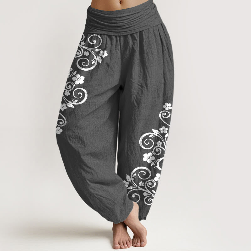 Buddha Stones Elegante Haremshose aus reiner Baumwolle mit Ranken- und Blumenmuster, elastischer Bund für Damen - DimGray - US16, UK/AU20, EU48 (3XL) - image 8