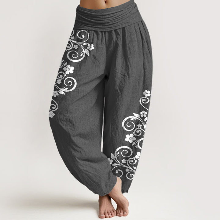 Buddha Stones Elegante Haremshose aus reiner Baumwolle mit Ranken- und Blumenmuster, elastischer Bund für Damen - DimGray - US16, UK/AU20, EU48 (3XL) - image 8