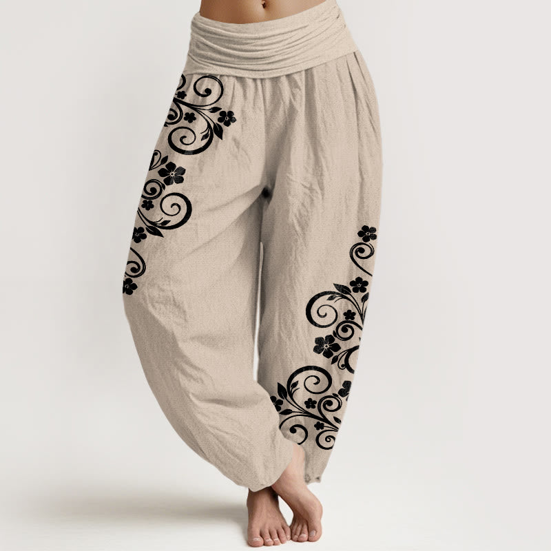 Buddha Stones Elegante Haremshose aus reiner Baumwolle mit Ranken- und Blumenmuster, elastischer Bund für Damen - Bräunen - US16, UK/AU20, EU48 (3XL) - image 11