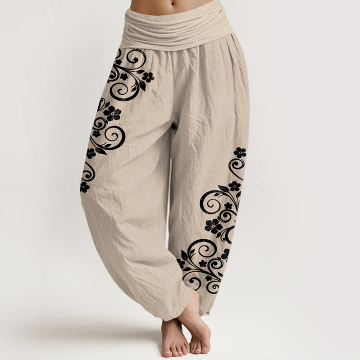 Buddha Stones Elegante Haremshose aus reiner Baumwolle mit Ranken- und Blumenmuster, elastischer Bund für Damen - Bräunen - US16, UK/AU20, EU48 (3XL) - image 11