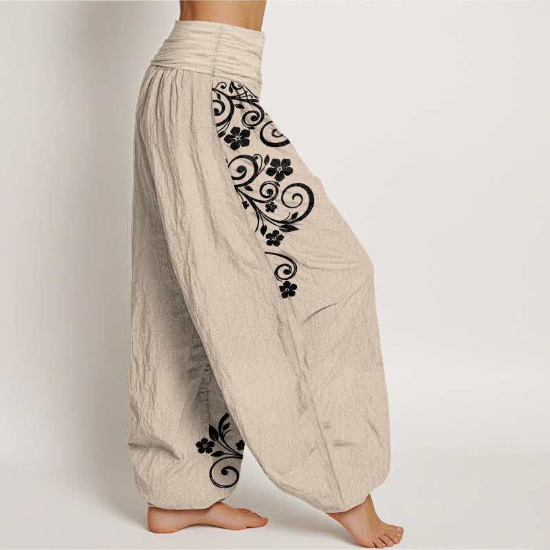 Buddha Stones Elegante Haremshose aus reiner Baumwolle mit Ranken- und Blumenmuster, elastischer Bund für Damen - image 13