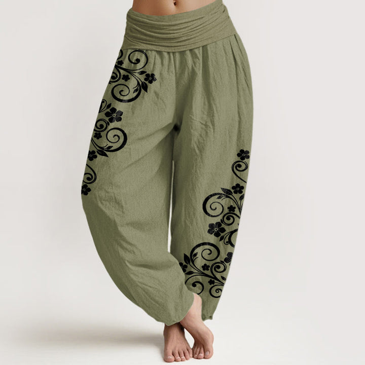 Buddha Stones Elegante Haremshose aus reiner Baumwolle mit Ranken- und Blumenmuster, elastischer Bund für Damen - Olivgrün - US16, UK/AU20, EU48 (3XL) - image 14