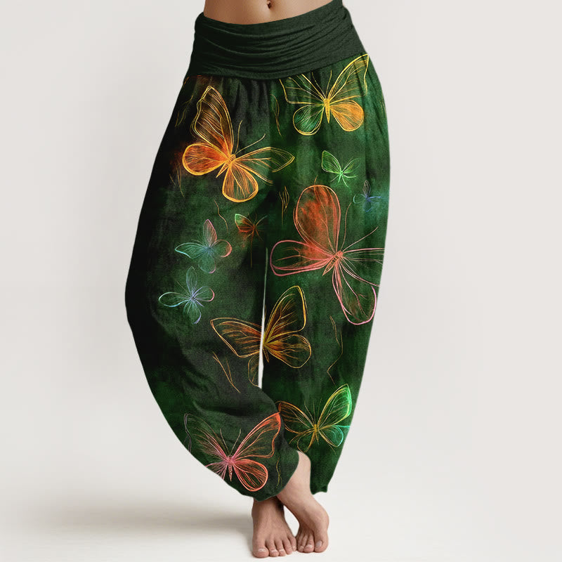 Buddha Stones Baumwoll-Haremshose mit traumhaftem Schmetterlingsmuster und elastischem Bund für Damen - Dunkelgrün - US16, UK/AU20, EU48 (3XL) - image 8