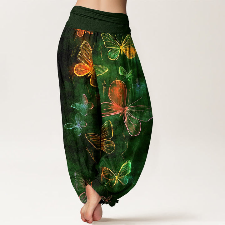 Buddha Stones Baumwoll-Haremshose mit traumhaftem Schmetterlingsmuster und elastischem Bund für Damen - image 9