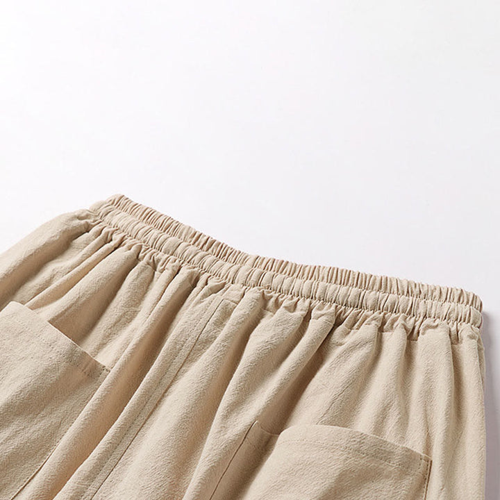 Buddha Stones Schlichte Herren-Caprihose mit Kordelzug, kurzem Schnitt, Baumwoll-Leinen-Mischgewebe, weitem Bein und Taschen - image 6