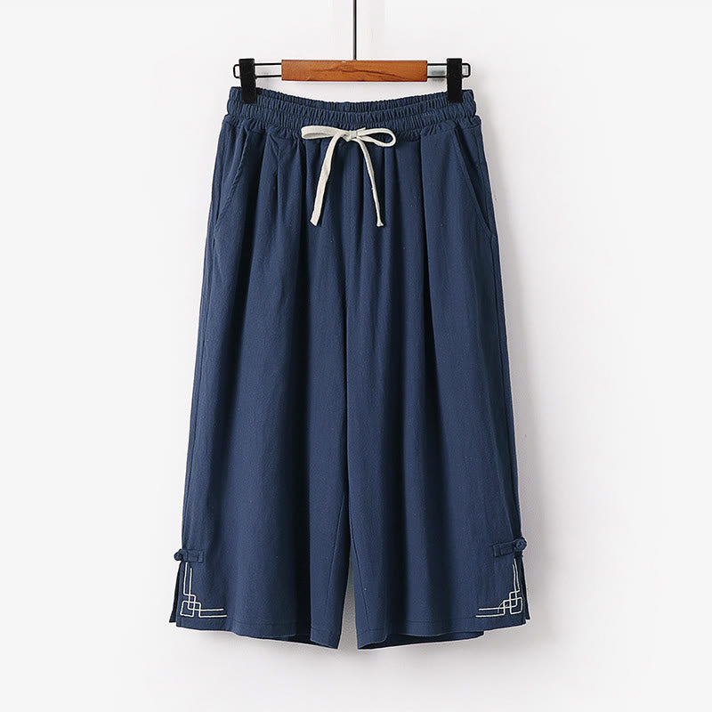 Buddha Stones Schlichte Herren-Caprihose mit Kordelzug, kurzem Schnitt, Baumwoll-Leinen-Mischgewebe, weitem Bein und Taschen - SteelBlue - US/ UK/AU54, EU64 (9XL) - image 9