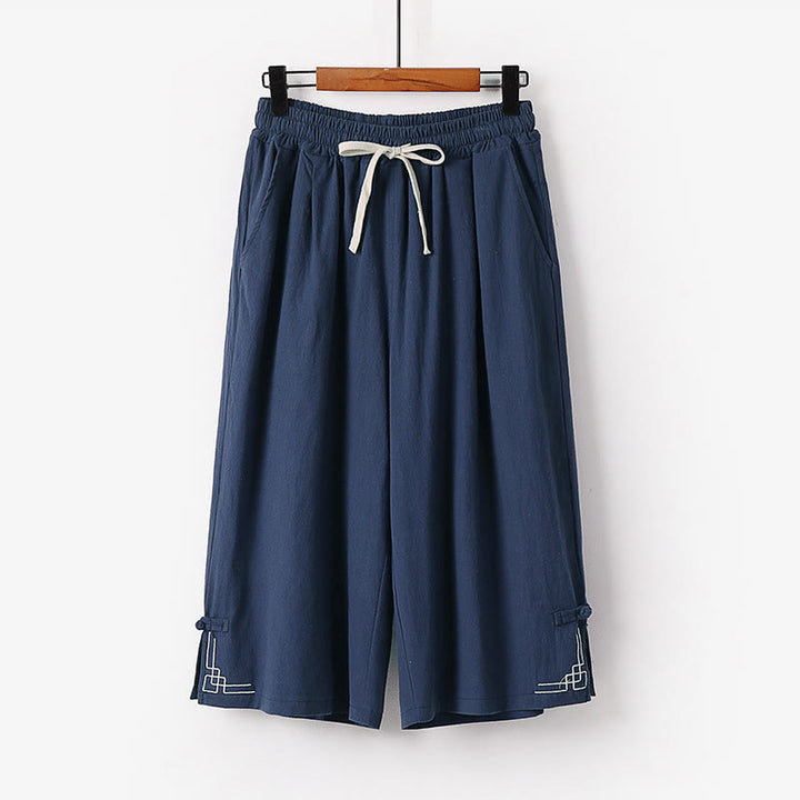 Buddha Stones Schlichte Herren-Caprihose mit Kordelzug, kurzem Schnitt, Baumwoll-Leinen-Mischgewebe, weitem Bein und Taschen - SteelBlue - US/ UK/AU54, EU64 (9XL) - image 9