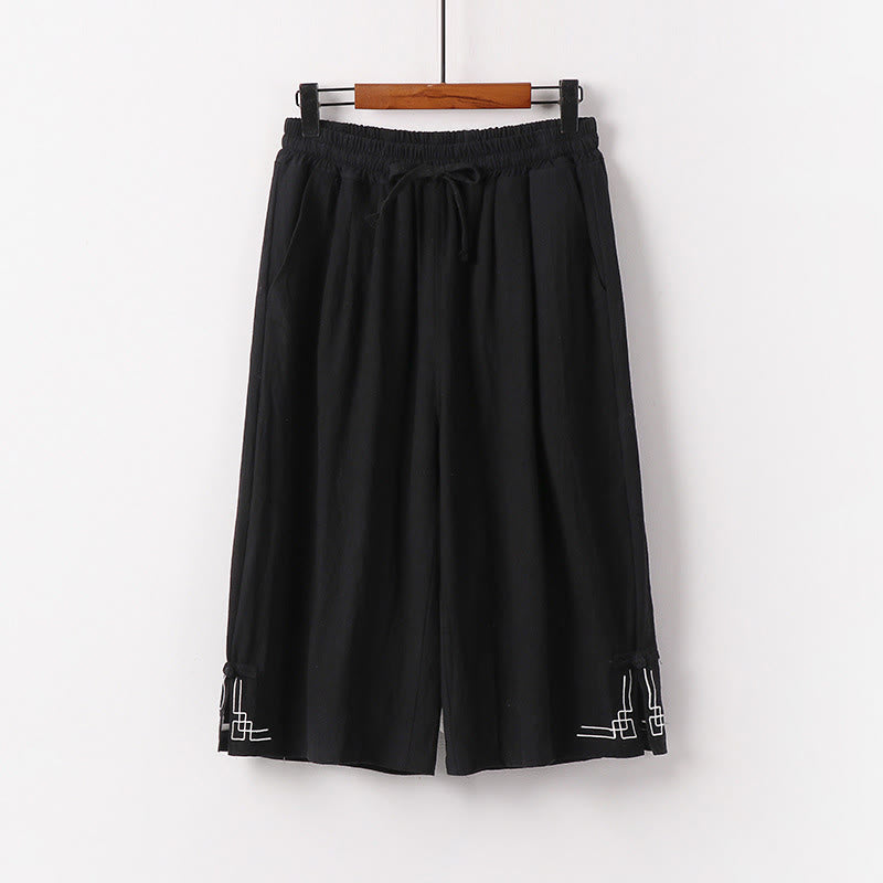 Buddha Stones Schlichte Herren-Caprihose mit Kordelzug, kurzem Schnitt, Baumwoll-Leinen-Mischgewebe, weitem Bein und Taschen - Schwarz - US/ UK/AU54, EU64 (9XL) - image 1