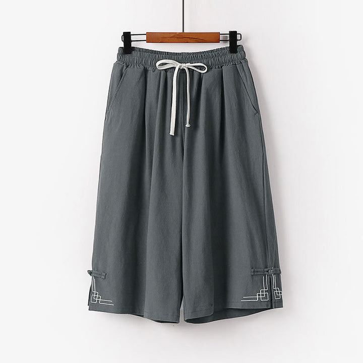 Buddha Stones Schlichte Herren-Caprihose mit Kordelzug, kurzem Schnitt, Baumwoll-Leinen-Mischgewebe, weitem Bein und Taschen - Grau - US/ UK/AU54, EU64 (9XL) - image 0