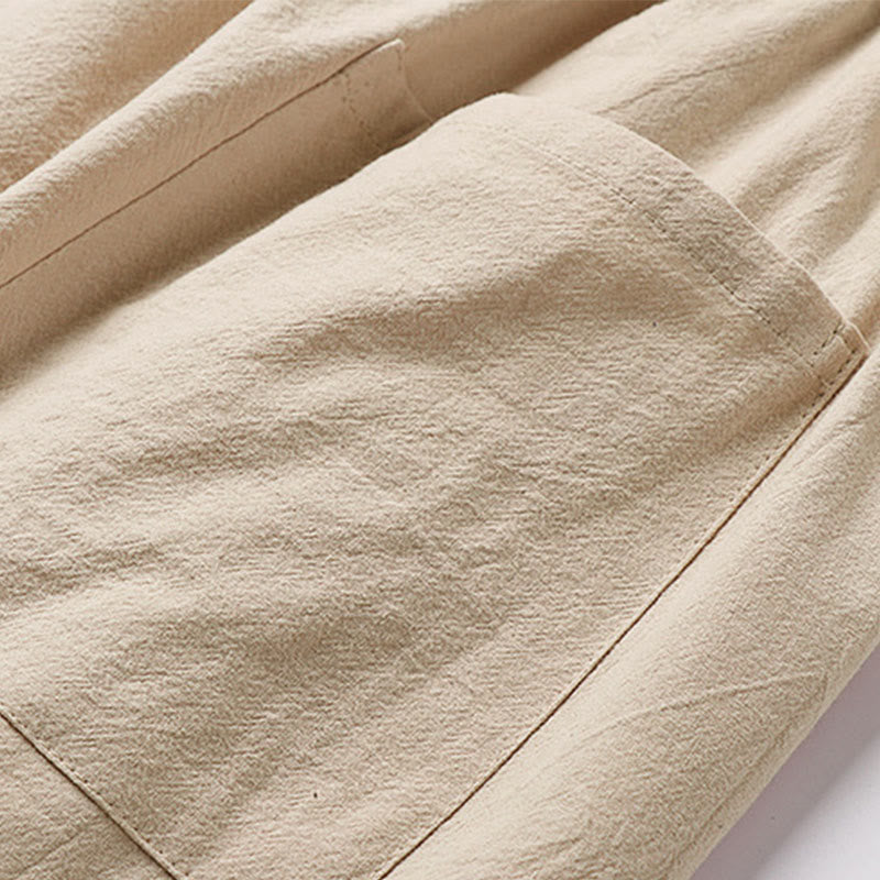 Buddha Stones Schlichte Herren-Caprihose mit Kordelzug, kurzem Schnitt, Baumwoll-Leinen-Mischgewebe, weitem Bein und Taschen - image 7